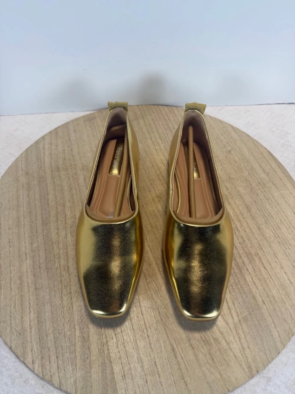 NWOT Franco Sarto Gold Metallic Square Toe Ballet Flats Womens 9.5M